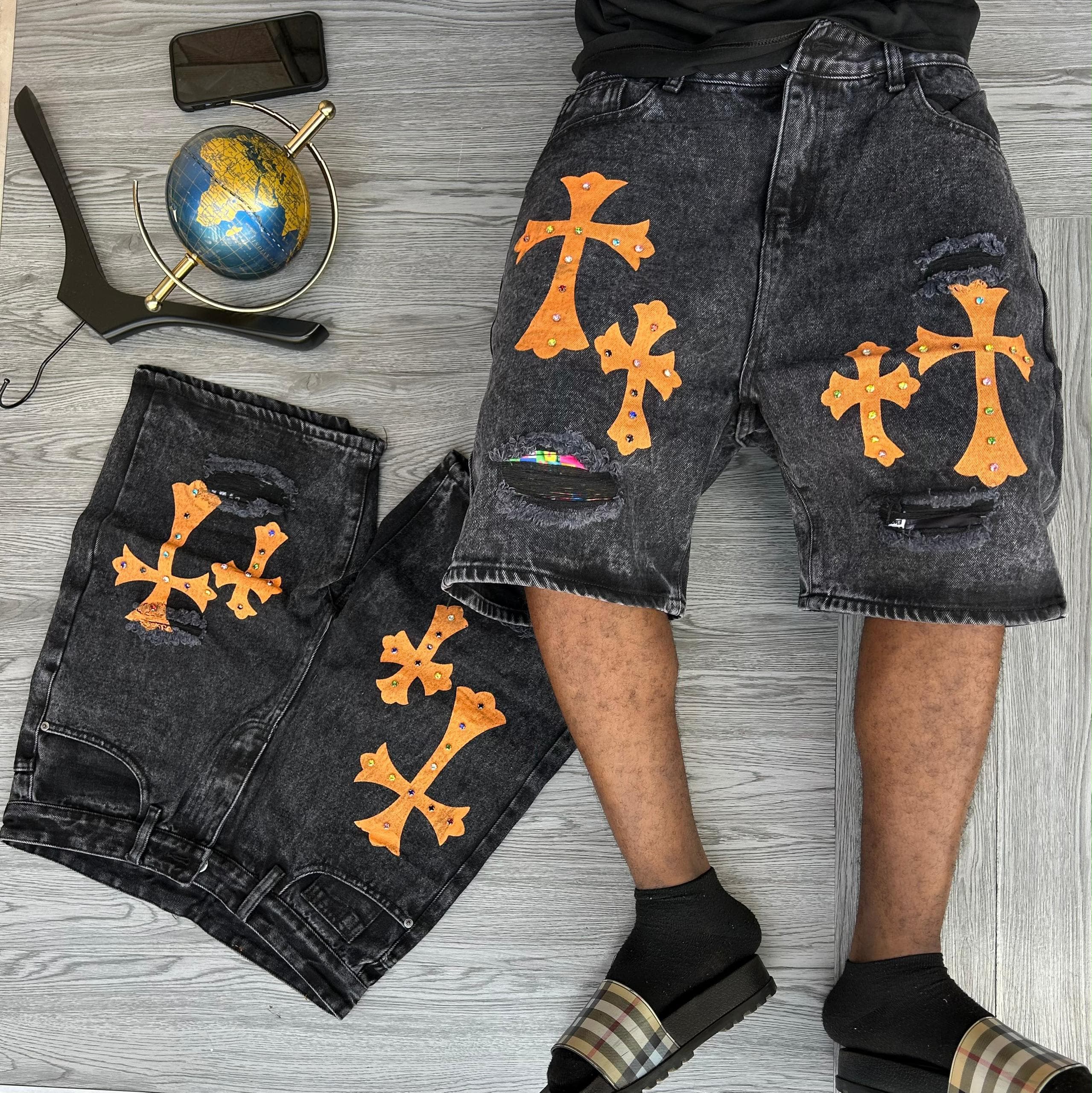 Cross Patch Denim Shorts