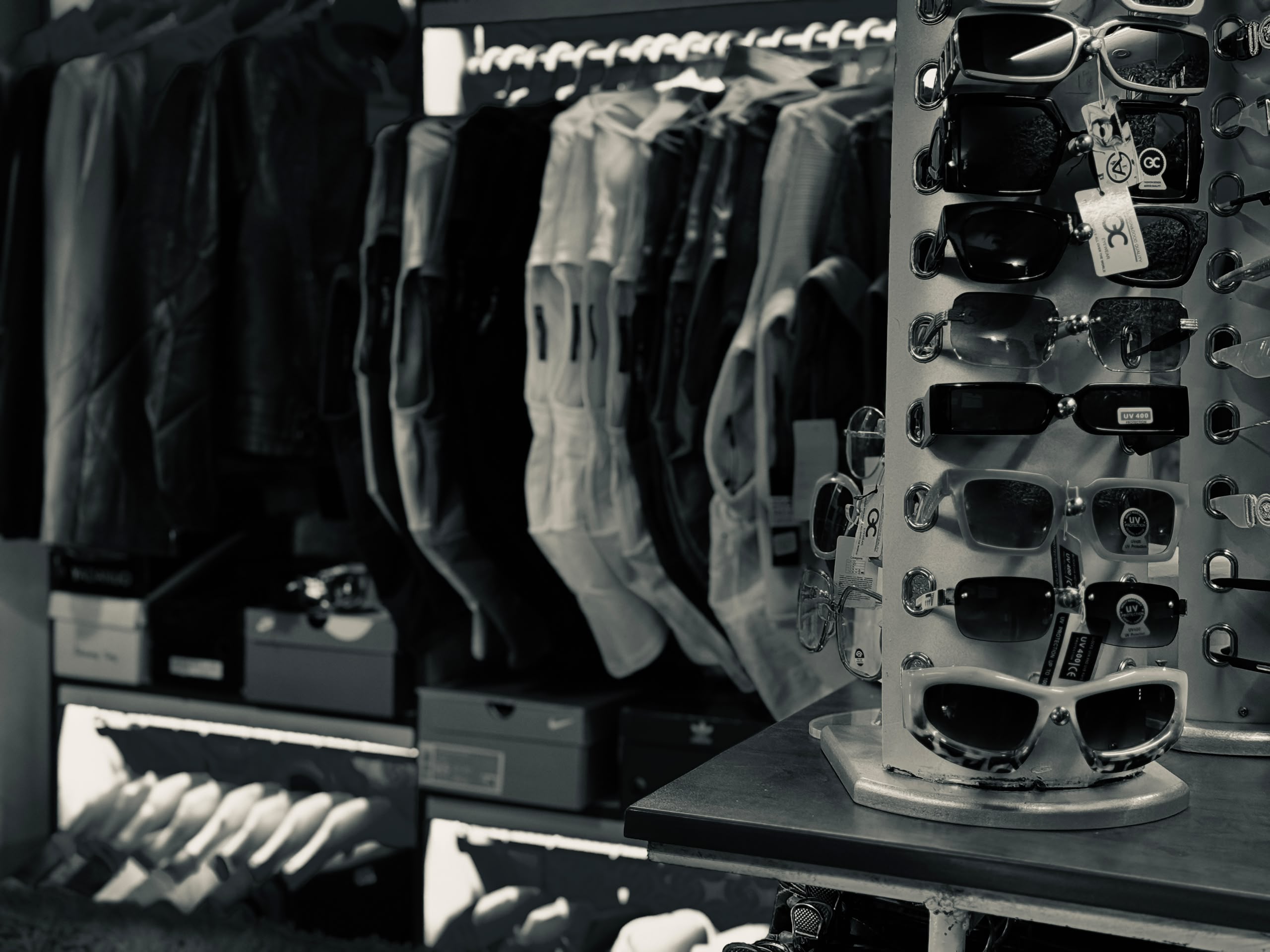 Deep Code store — clothing and sunglasses display
