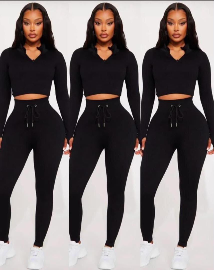Black Ribbed Crop Set