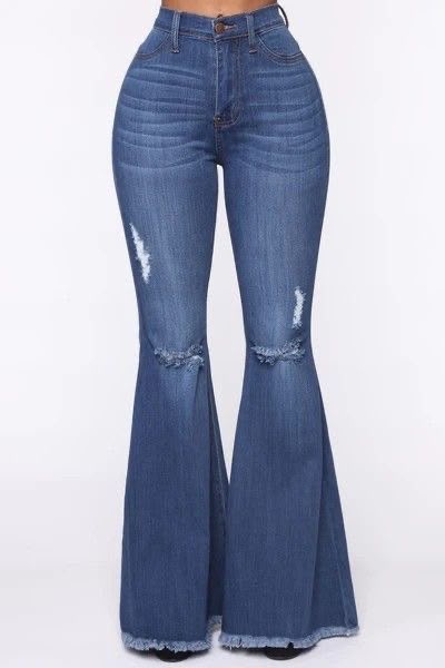 Distressed Bell Bottom Jeans Blue