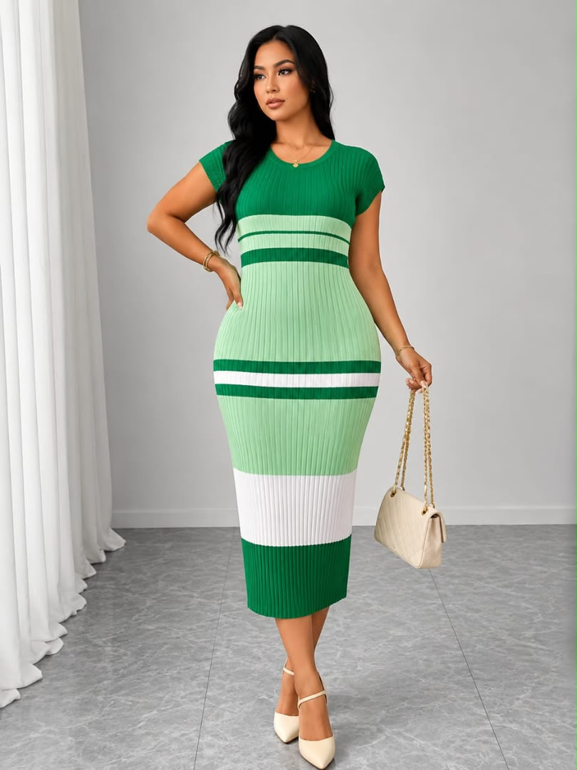 Colour Block Knit Dress Green