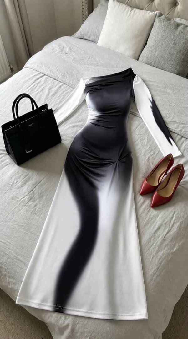 Two-Tone Satin Maxi Black