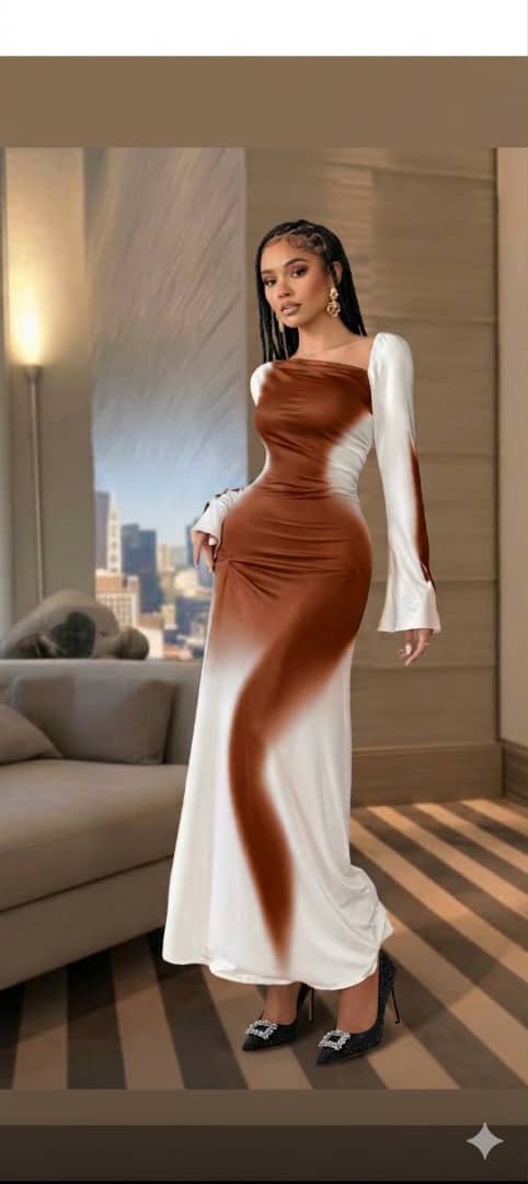 Two-Tone Satin Maxi Brown